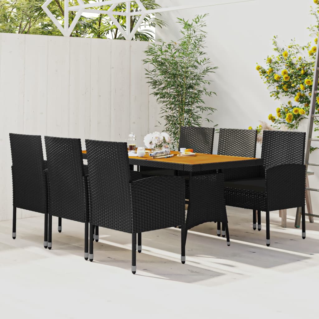 Set da Pranzo per Esterni 7 pz in Polyrattan Nero