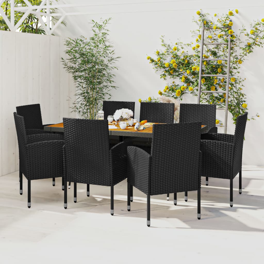 Set da Pranzo per Esterni 9 pz in Polyrattan Nero