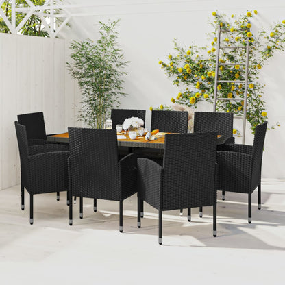 Set da Pranzo per Esterni 9 pz in Polyrattan Nero