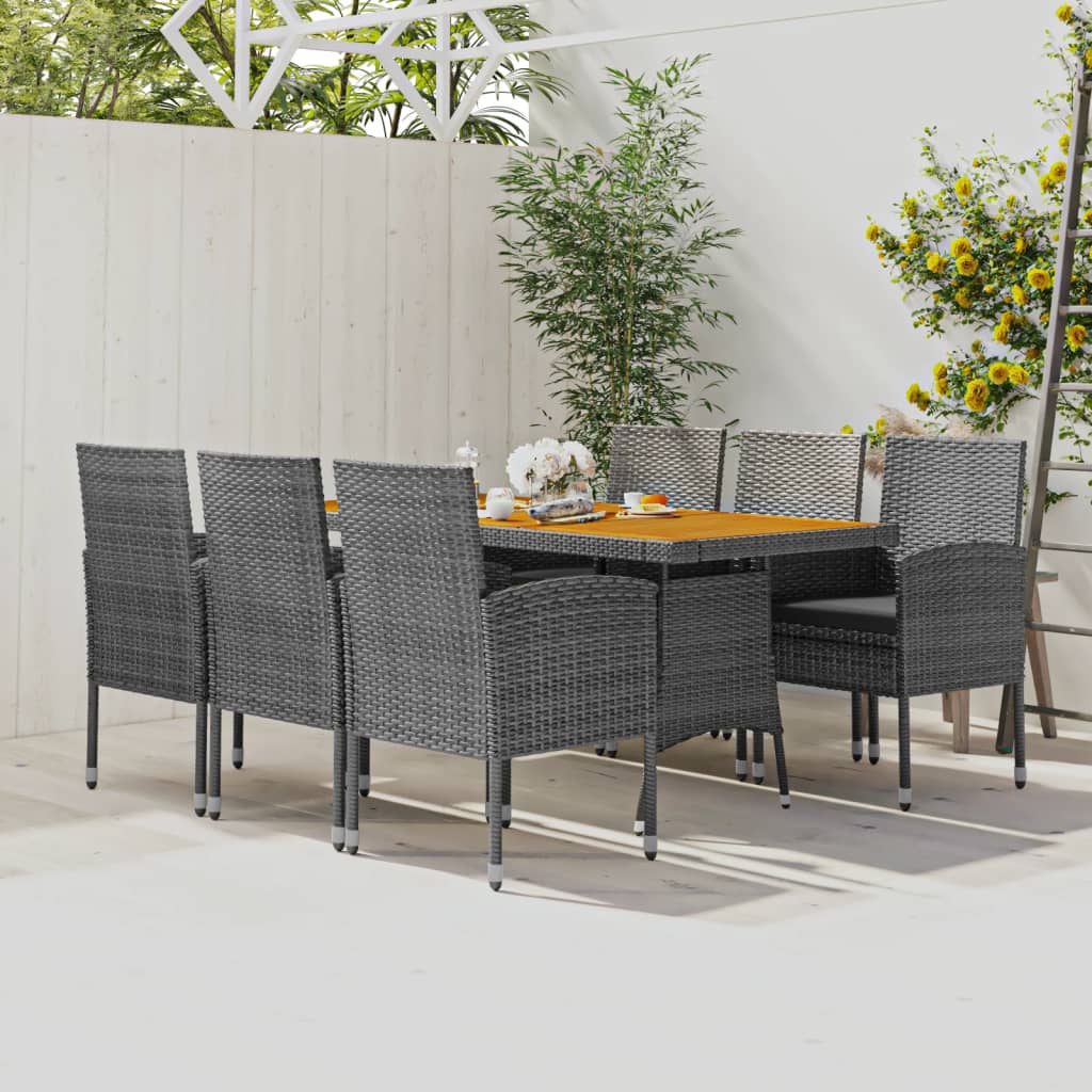 Set da Pranzo per Esterni 7 pz in Polyrattan Grigio