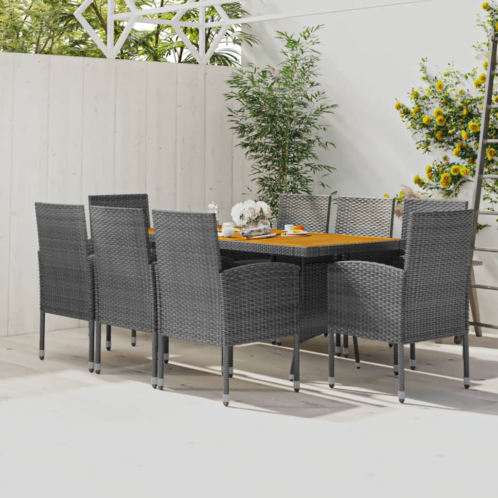Set da Pranzo per Esterni 9 pz in Polyrattan Grigio