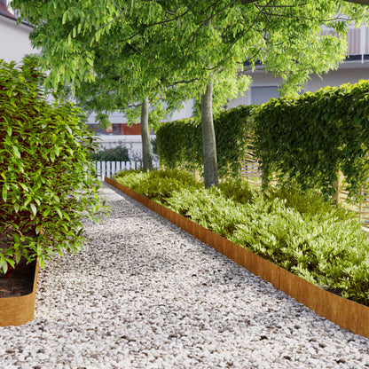 Bordure per Prato 50 pz 15x103 cm Flessibili in Acciaio Corten