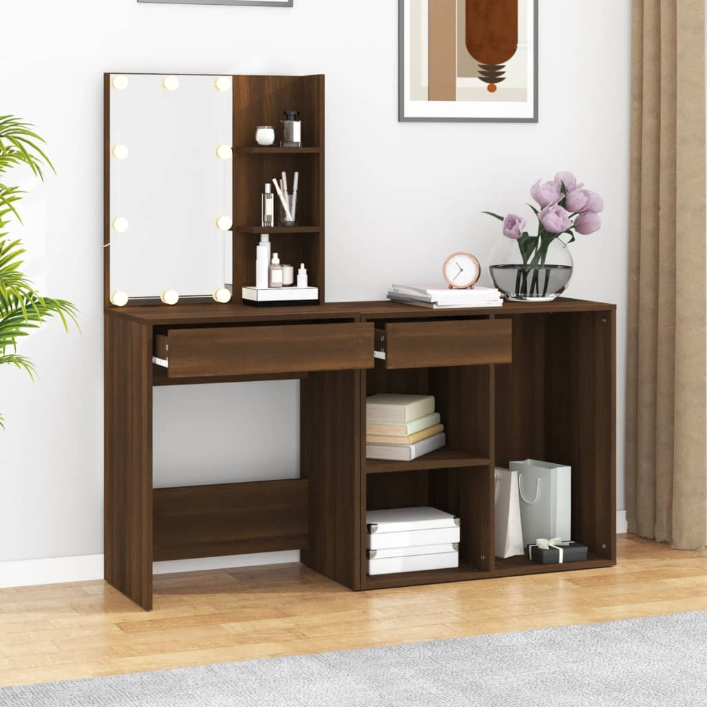 Toeletta con LED e Armadietto Rovere Marrone Legno Multistrato
