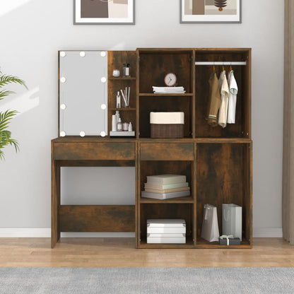 Toeletta con LED e Armadietti Rovere Fumo in Legno Multistrato