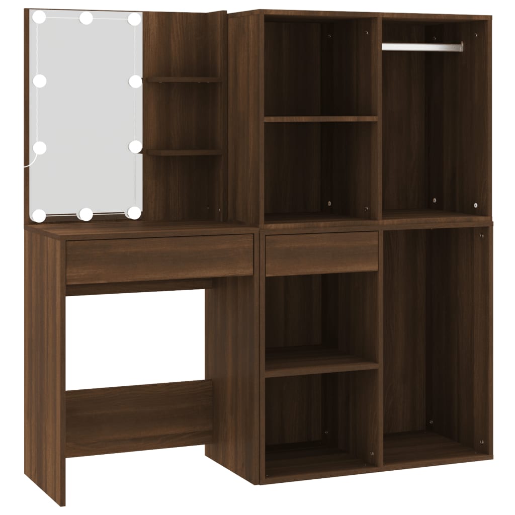 Toeletta con LED e Armadietti Rovere Marrone Legno Multistrato