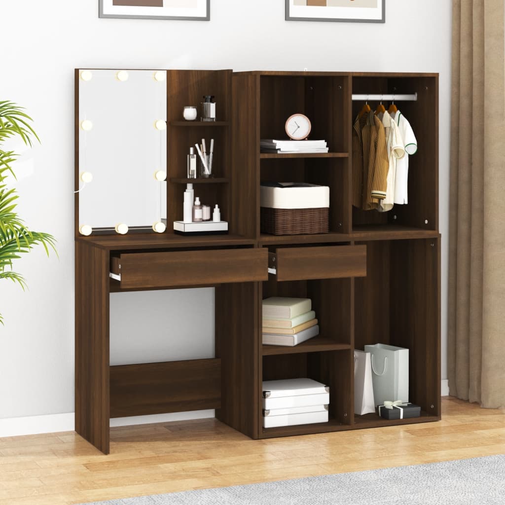 Toeletta con LED e Armadietti Rovere Marrone Legno Multistrato
