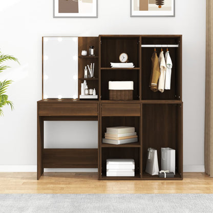 Toeletta con LED e Armadietti Rovere Marrone Legno Multistrato