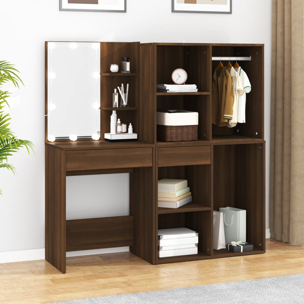 Toeletta con LED e Armadietti Rovere Marrone Legno Multistrato