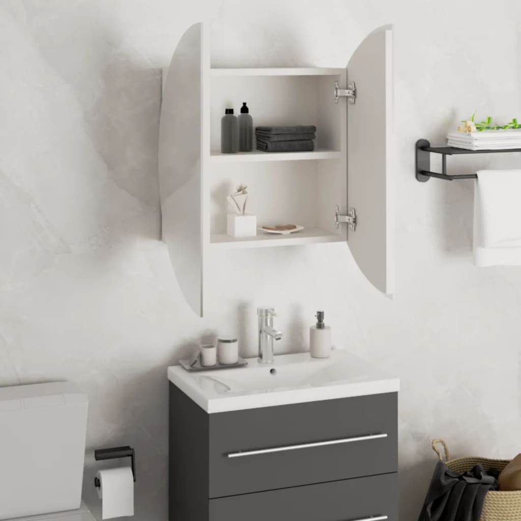 Armadio da Bagno con Specchio Rotondo e LED Bianco 47x47x17,5cm