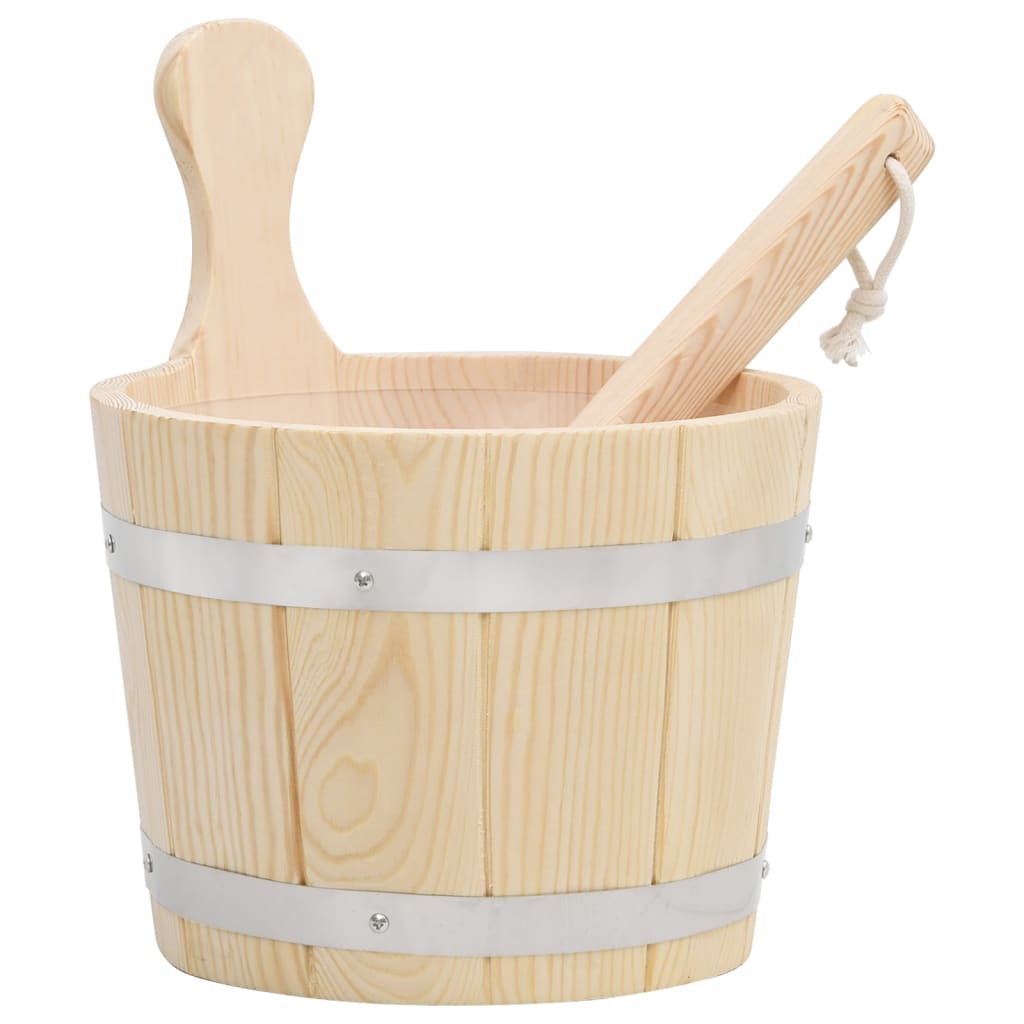 Set Secchiello e Mestolo da Sauna in Legno Massello di Pino