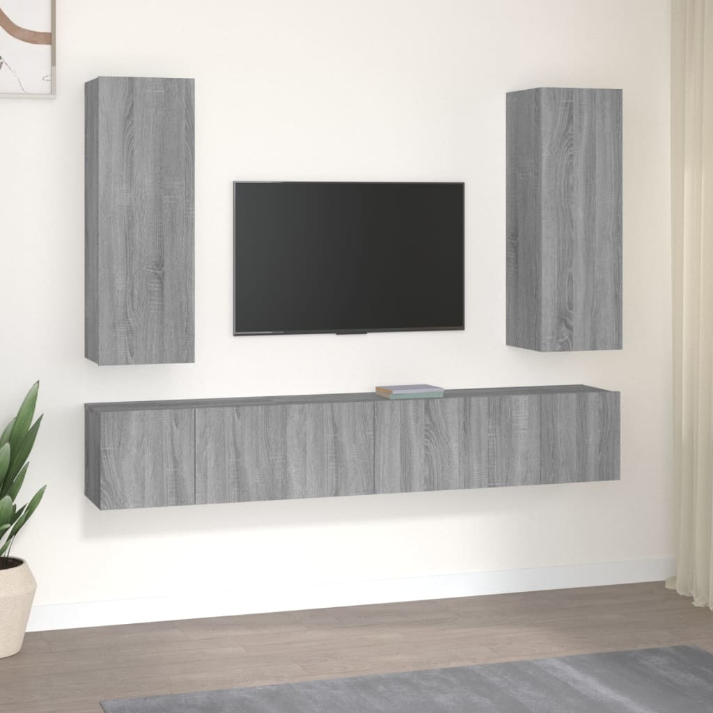 Set di Mobili Porta TV 5 pz Grigio Sonoma in Legno Multistrato