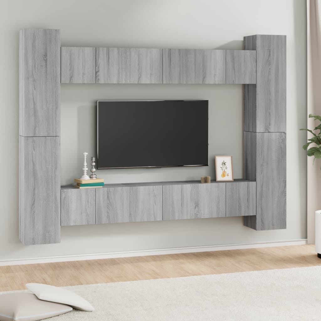 Set Mobili Porta TV 10 pz Grigio Sonoma in Legno Multistrato