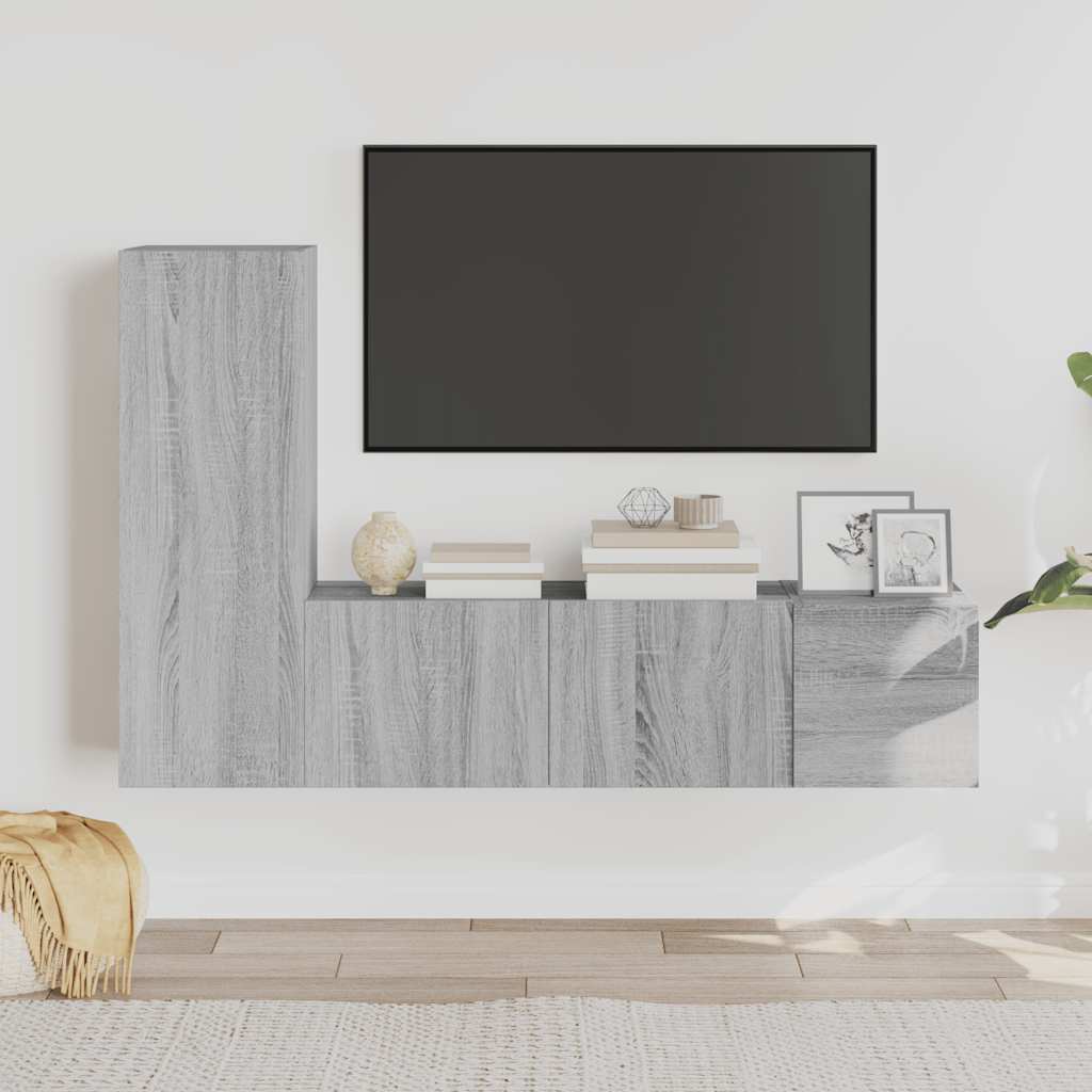 Set Mobili Porta TV 3 pz Grigio Sonoma in Legno Multistrato
