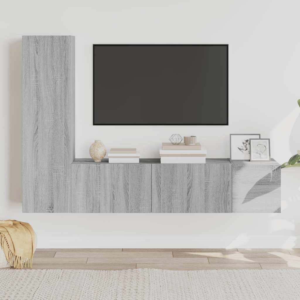 Set Mobili Porta TV 3 pz Grigio Sonoma in Legno Multistrato