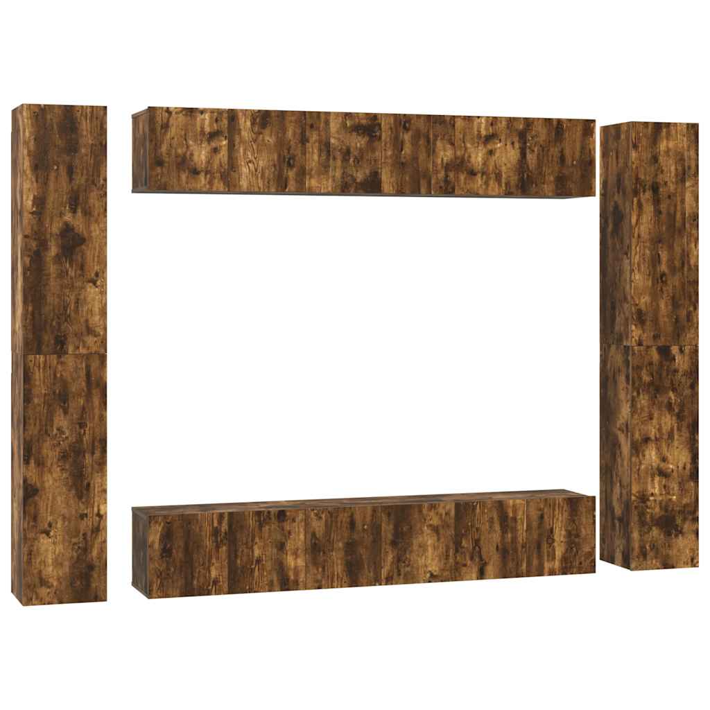 Set Mobili Porta TV 10 pz Rovere Fumo in Legno Multistrato