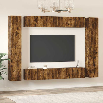Set Mobili Porta TV 10 pz Rovere Fumo in Legno Multistrato