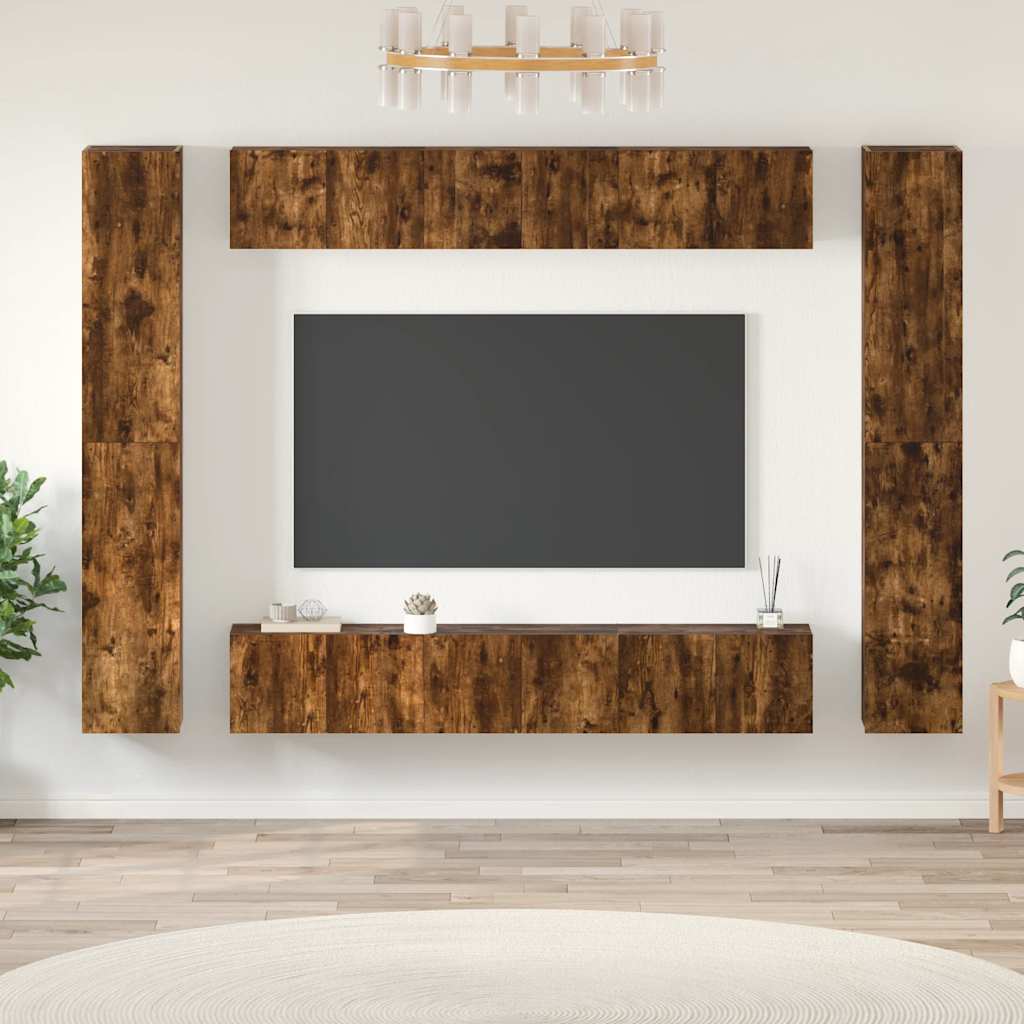 Set Mobili Porta TV 10 pz Rovere Fumo in Legno Multistrato