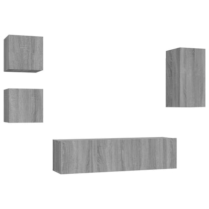 Set di Mobili Porta TV 5 pz Grigio Sonoma in Legno Multistrato