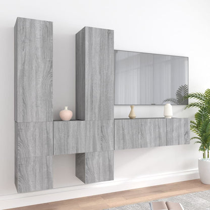 Set di Mobili Porta TV 7 pz Grigio Sonoma in Legno Multistrato