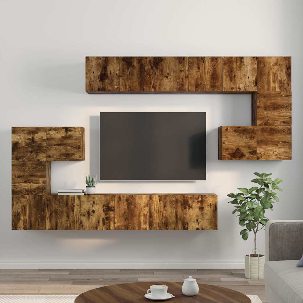 Set Mobili Porta TV 10 pz Rovere Fumo in Legno Multistrato