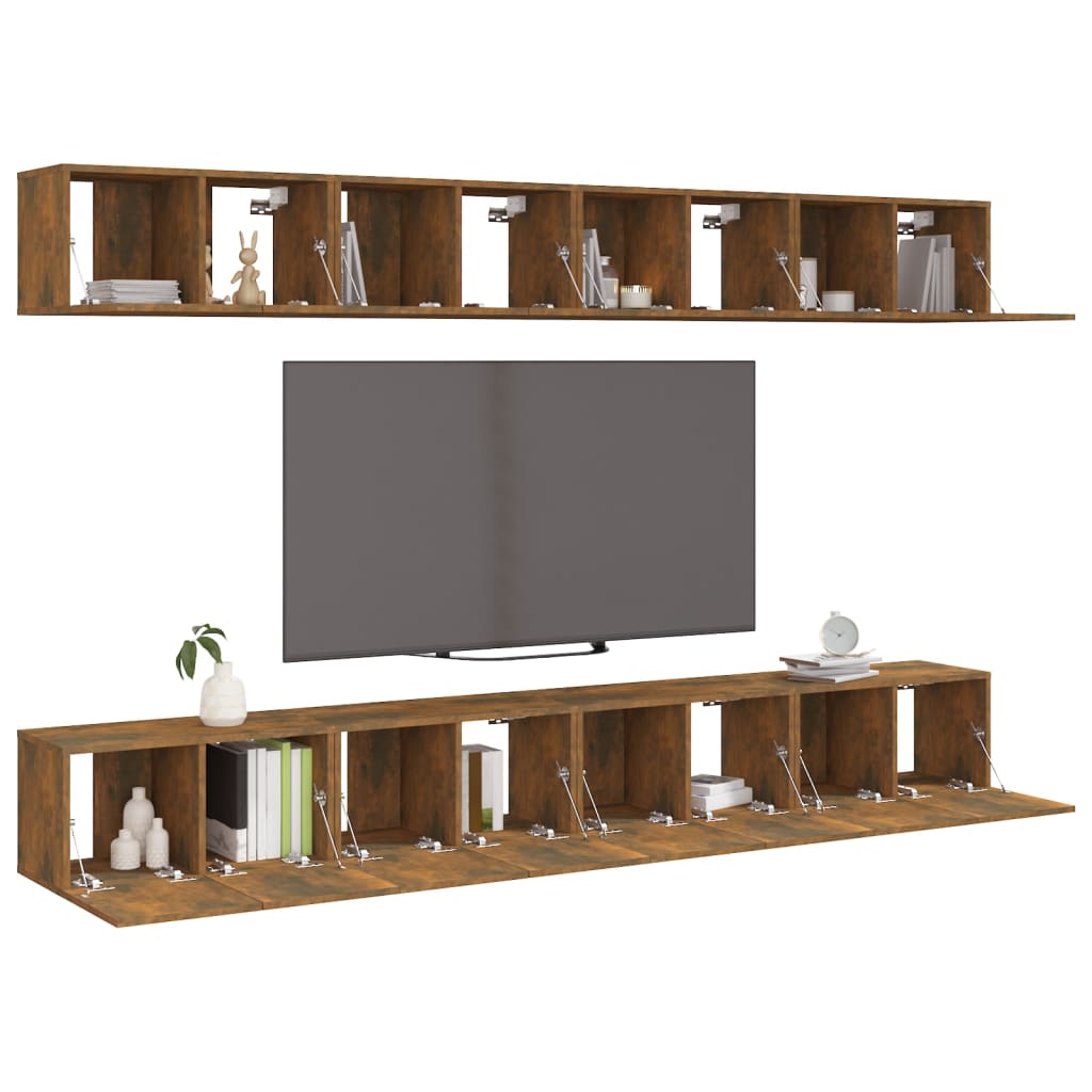 Mobili TV 8 pz Rovere Fumo 60x30x30 cm in Legno Ingegnerizzato