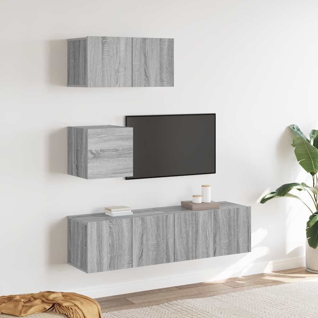 Set di Mobili Porta TV 4 pz Grigio Sonoma in Legno Multistrato