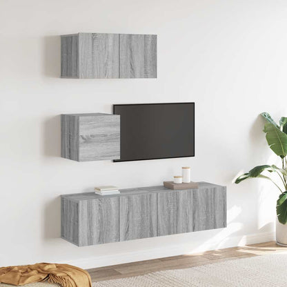 Set di Mobili Porta TV 4 pz Grigio Sonoma in Legno Multistrato