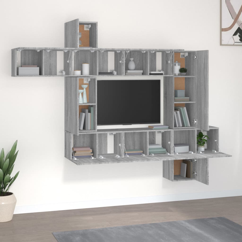 Set Mobili Porta TV 10 pz Grigio Sonoma in Legno Multistrato