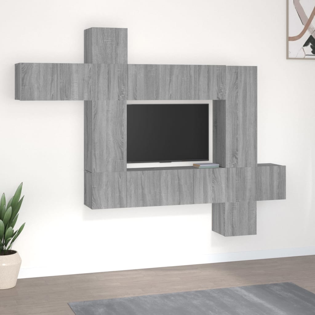 Set Mobili Porta TV 10 pz Grigio Sonoma in Legno Multistrato