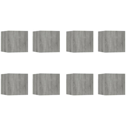 Armadietti TV a Parete 8 pz Grigio Sonoma 30,5x30x30 cm