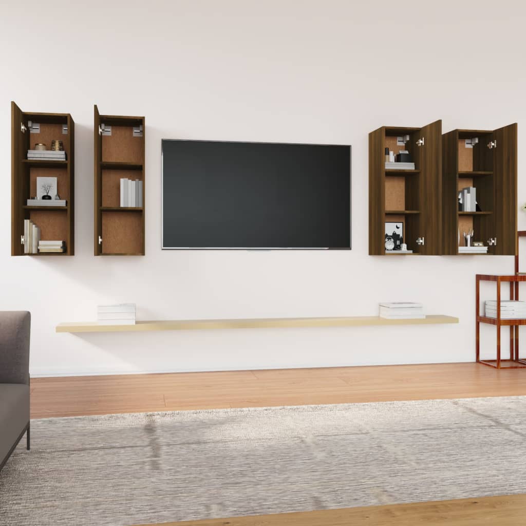 Mobili TV 4 pz Rovere Marrone 30,5x30x90 cm Legno Multistrato