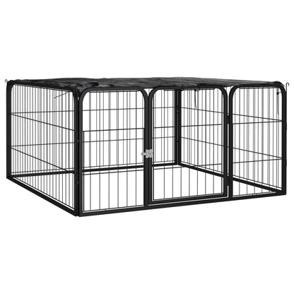 Box Cani a 4 Pannelli Nero 100x50cm Acciaio Verniciato Polvere