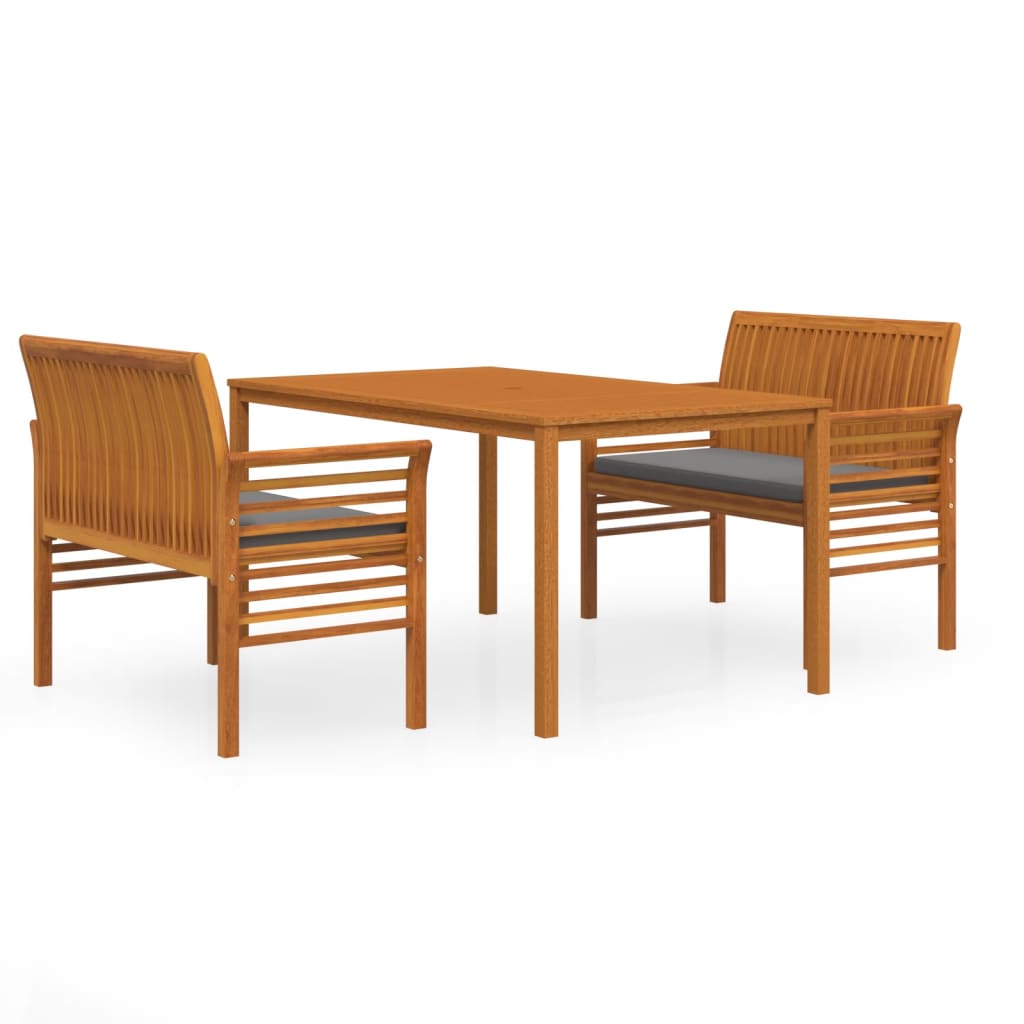 Set da Pranzo per Esterni 3pz con Cuscini Legno Massello Acacia