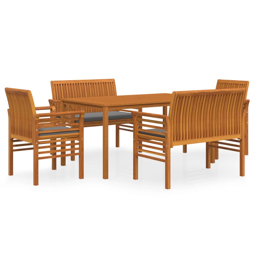 Set da Pranzo per Esterni con Cuscini in Legno Massello Acacia