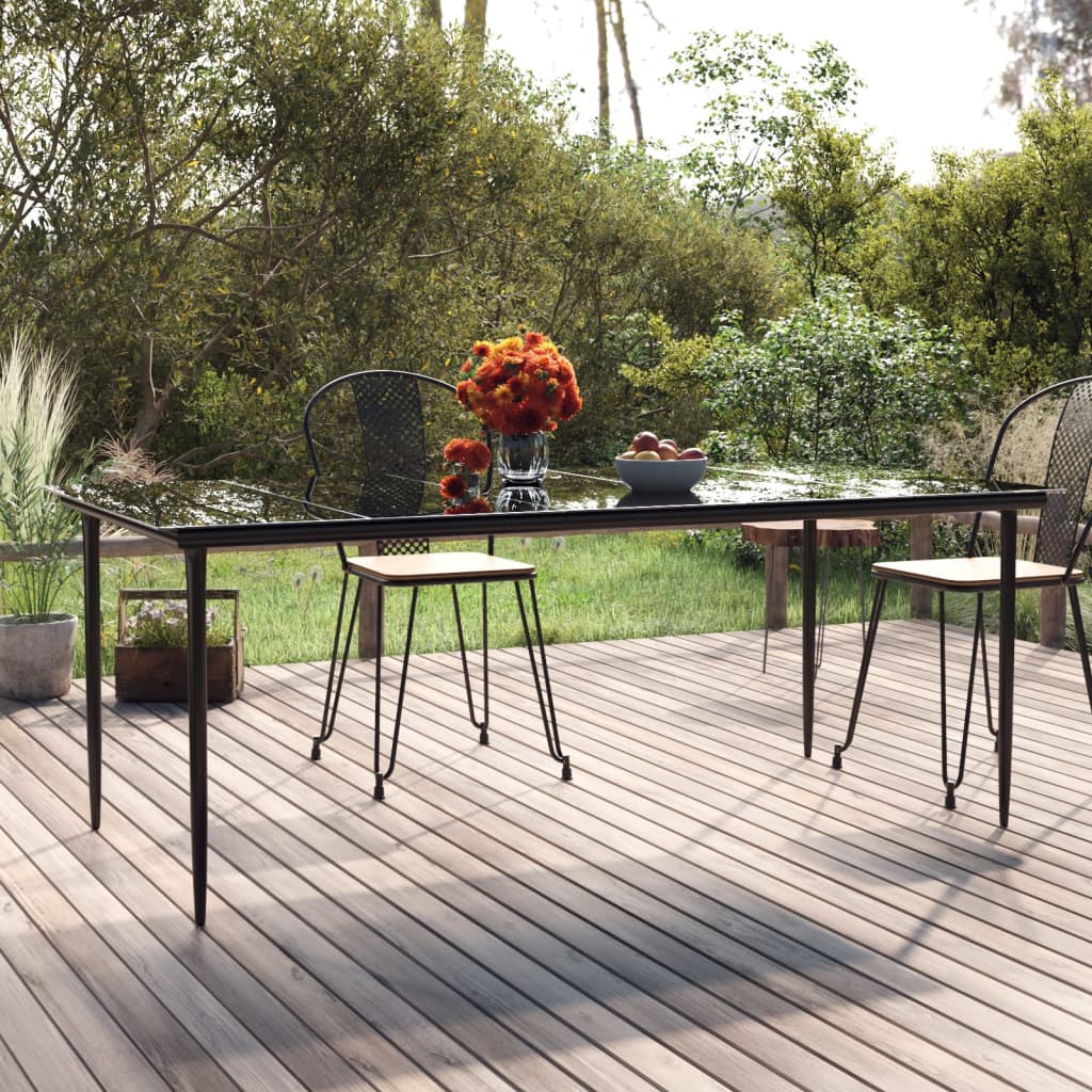 Tavolo Pranzo Giardino Nero200x100x74 Acciaio e Vetro Temperato