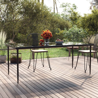 Tavolo Pranzo Giardino Nero200x100x74 Acciaio e Vetro Temperato