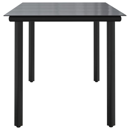 Tavolo Pranzo Giardino Nero 160x80x74 Acciaio e Vetro Temperato