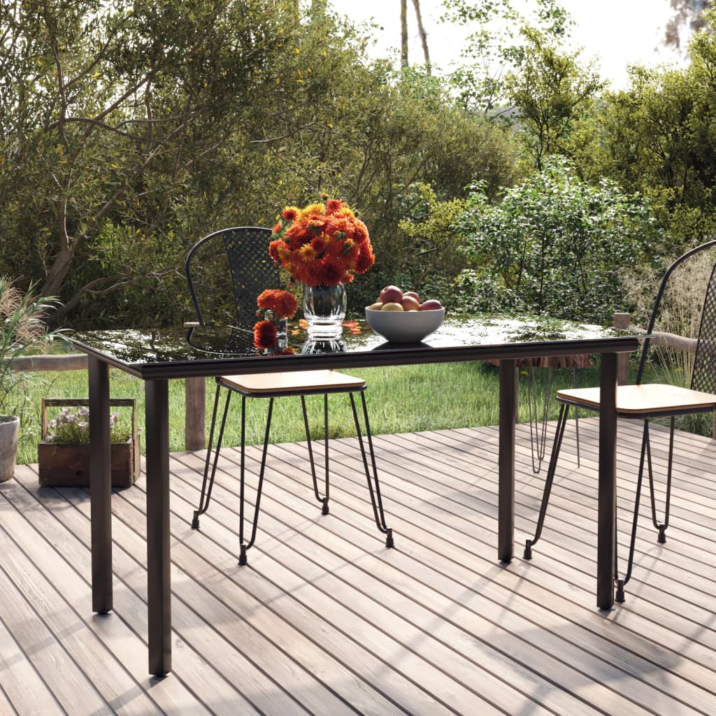 Tavolo Pranzo Giardino Nero200x100x74 Acciaio e Vetro Temperato