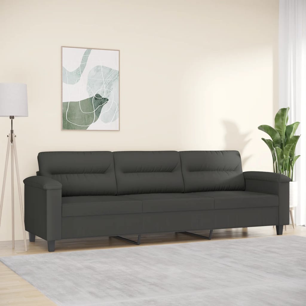 Divano a 3 Posti Grigio Scuro 210 cm in Tessuto Microfibra