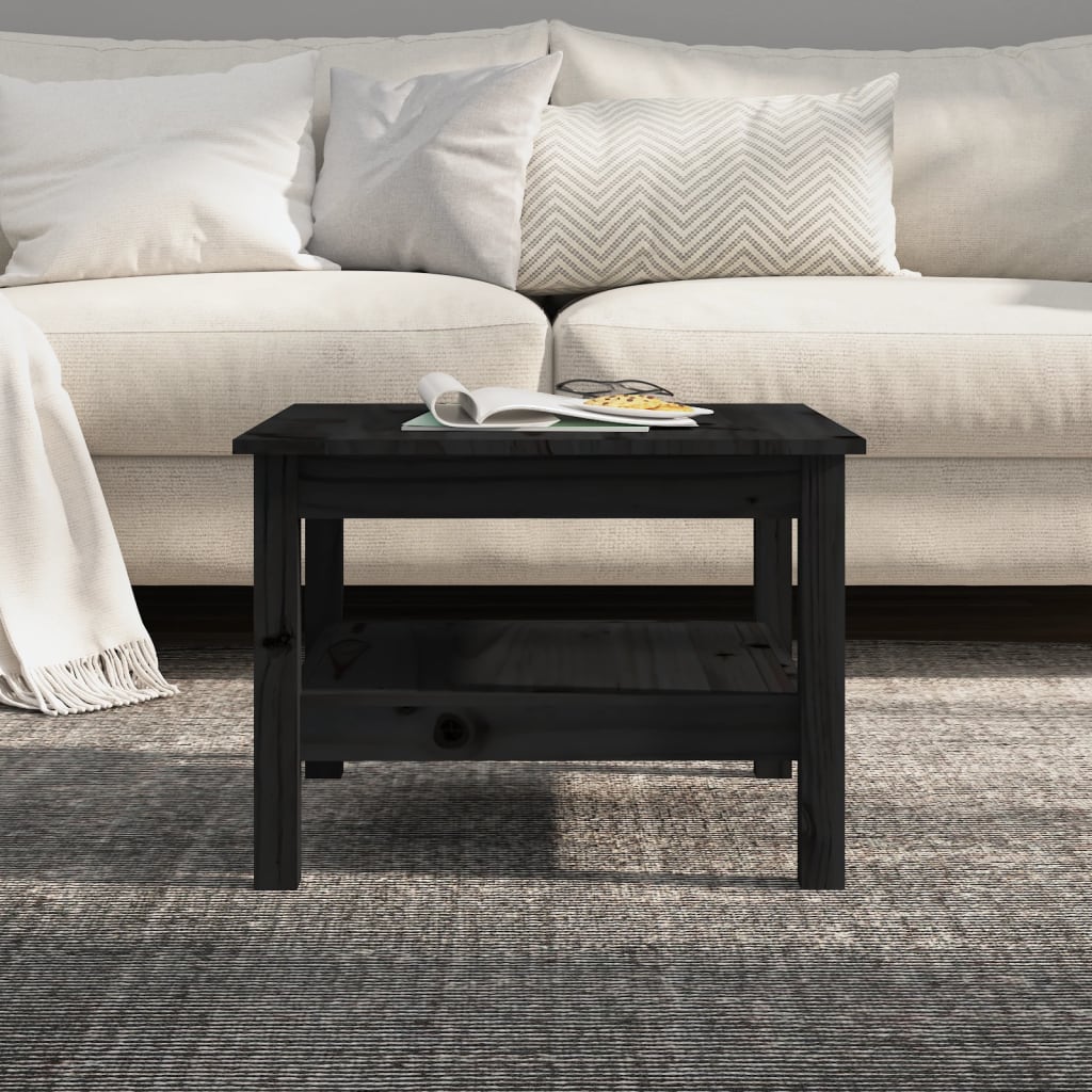 Tavolino da Salotto Nero 55x55x40 cm Legno Massello di Pino