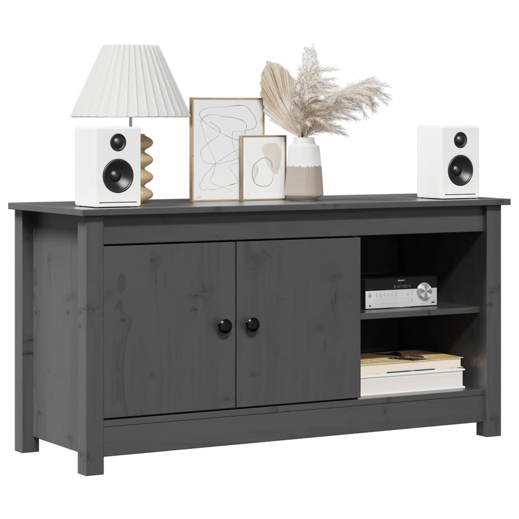 Mobile Porta TV Grigio 103x36,5x52 cm in Legno Massello di Pino
