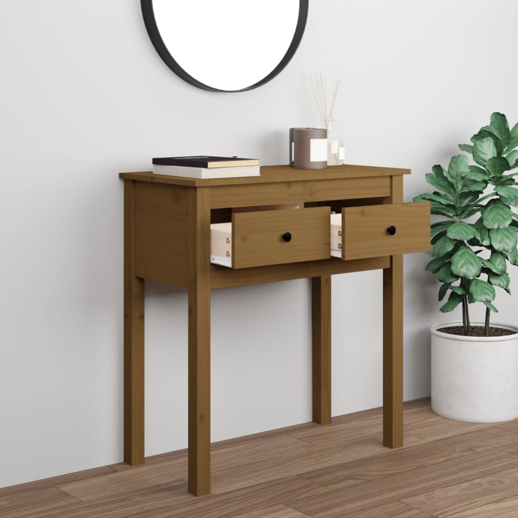 Tavolo Consolle Marrone Ambra 70x35x75cm Legno Massello di Pino