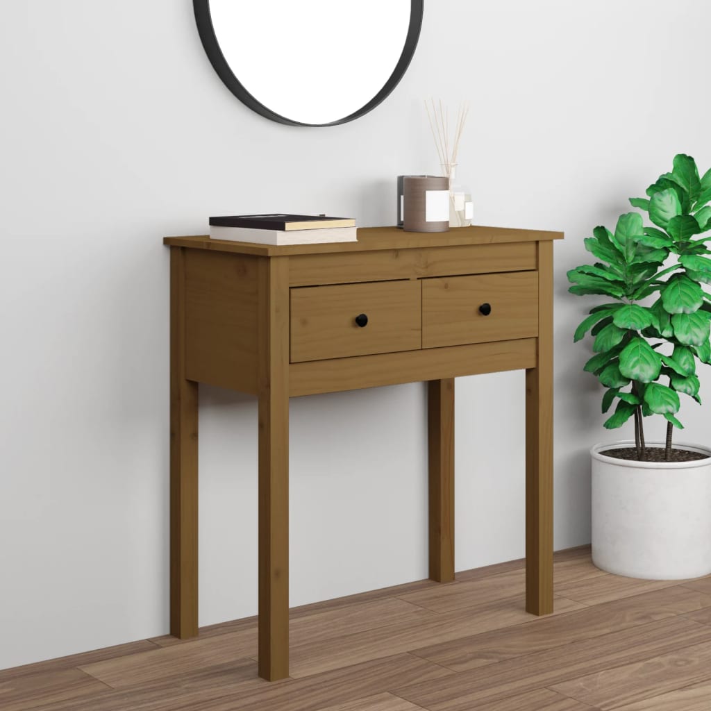 Tavolo Consolle Marrone Ambra 70x35x75cm Legno Massello di Pino
