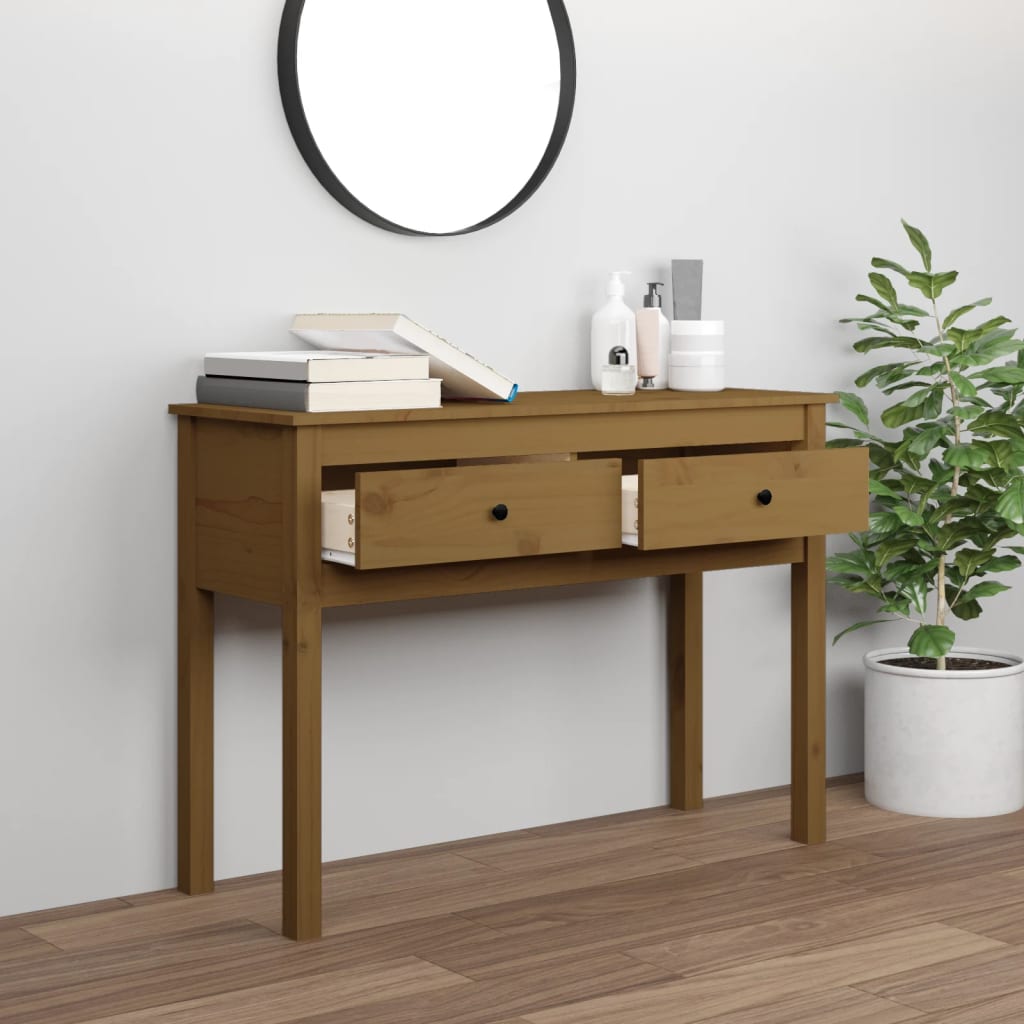 Tavolo Consolle Ambrato 100x35x75 cm in Legno Massello di Pino