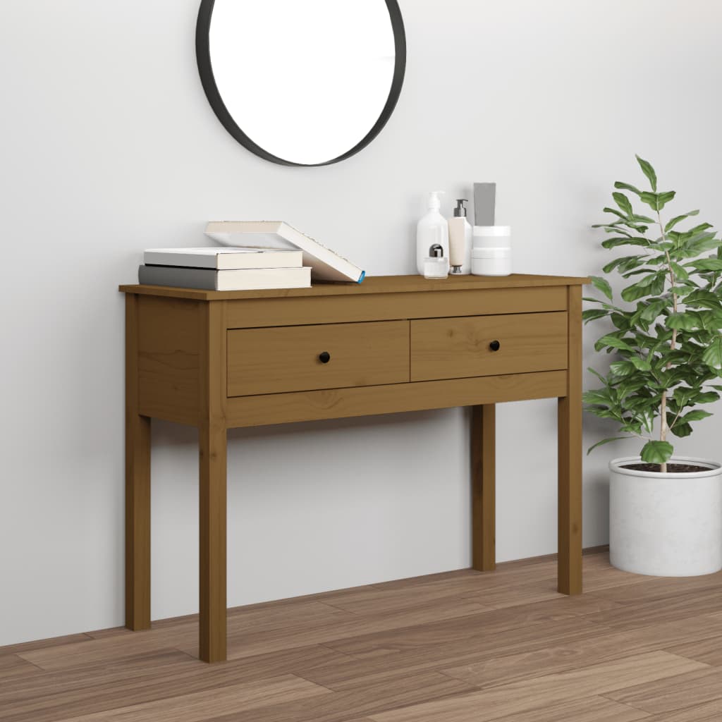 Tavolo Consolle Ambrato 100x35x75 cm in Legno Massello di Pino