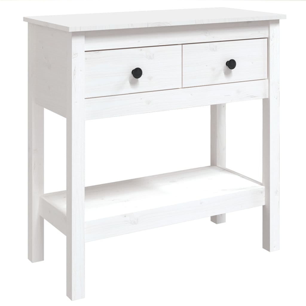 Tavolo Consolle Bianco 75x35x75 cm in Legno Massello di Pino