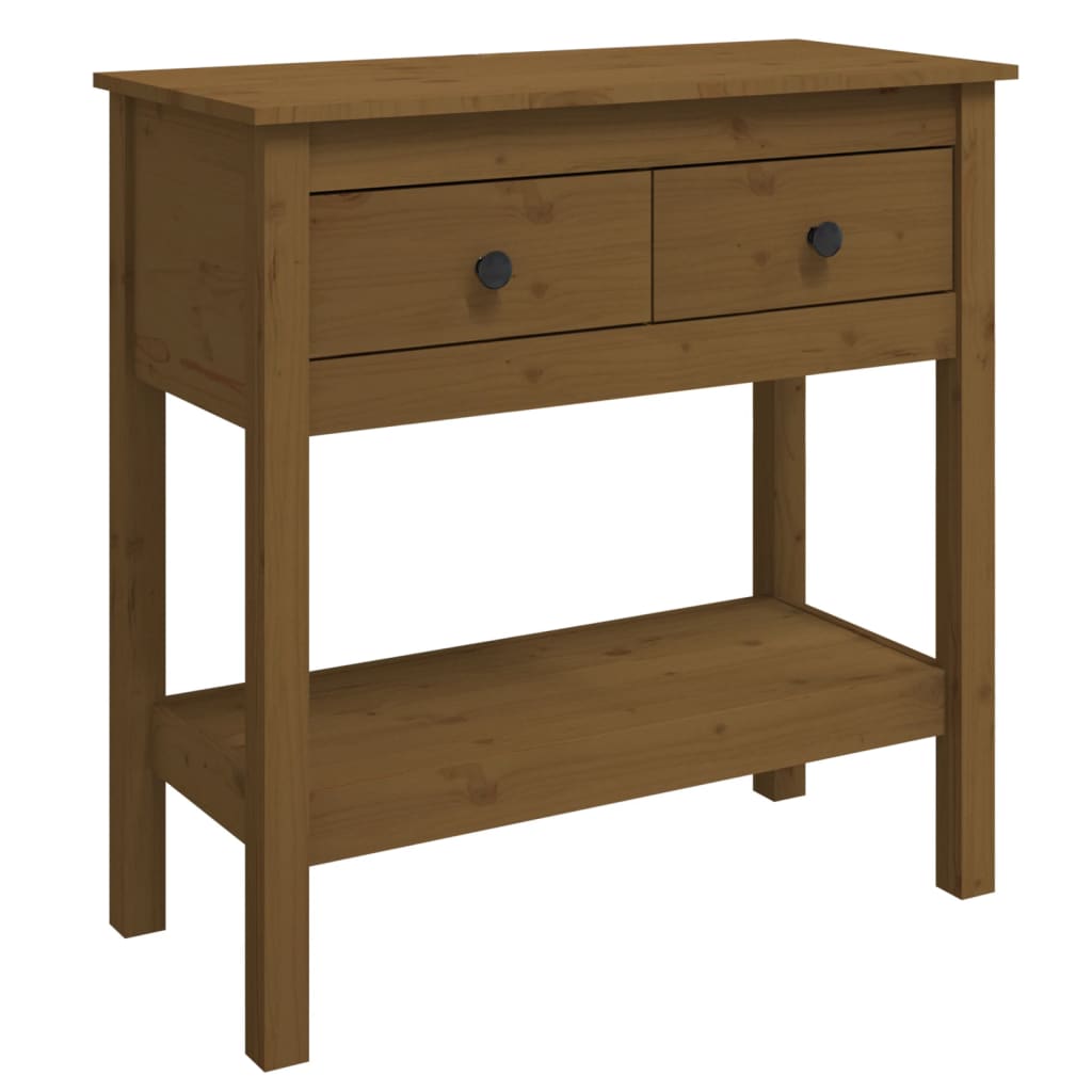 Tavolo Consolle Marrone Ambra 75x35x75cm Legno Massello di Pino