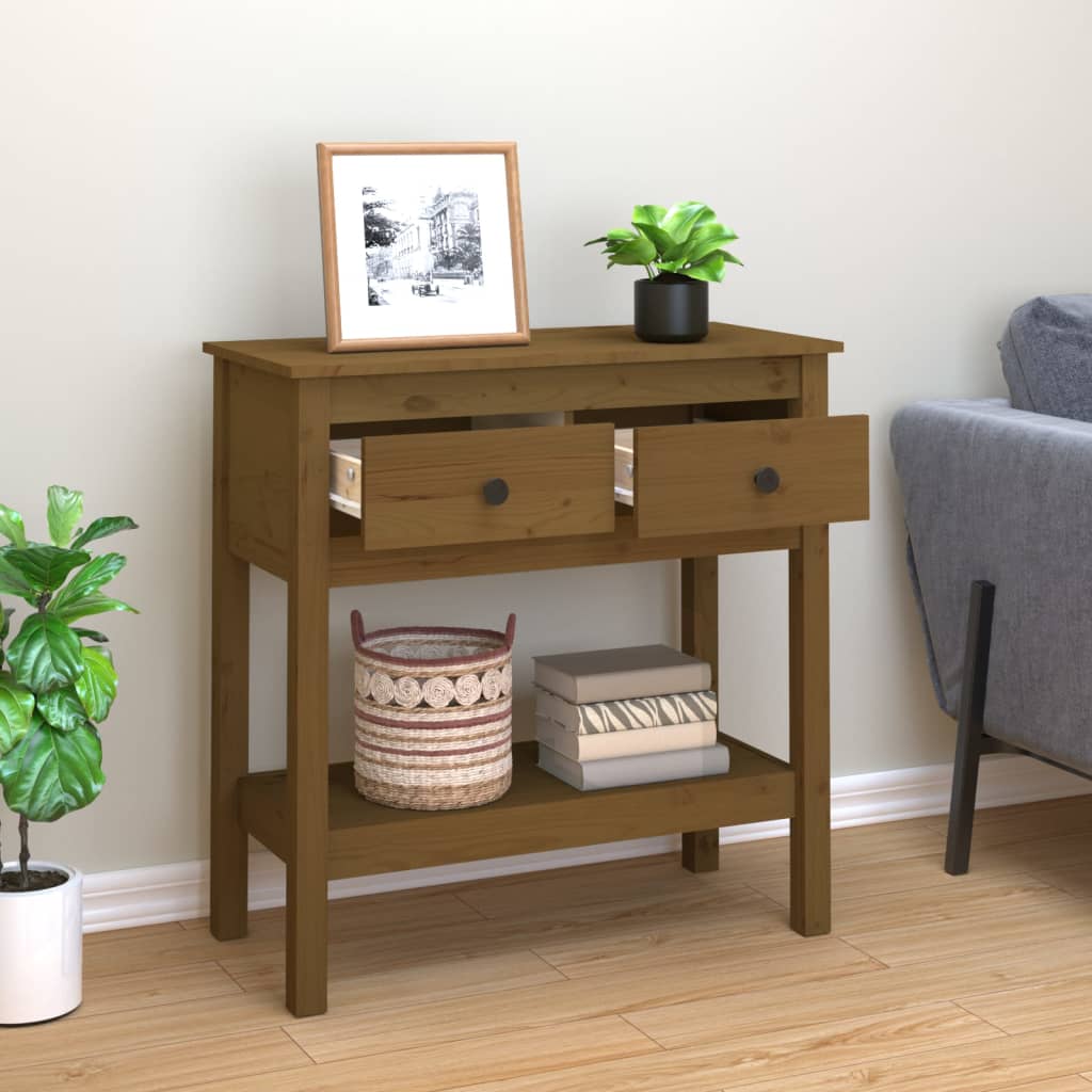 Tavolo Consolle Marrone Ambra 75x35x75cm Legno Massello di Pino