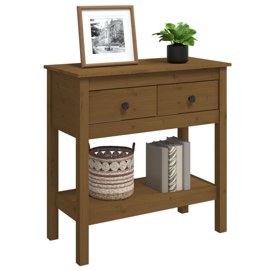 Tavolo Consolle Marrone Ambra 75x35x75cm Legno Massello di Pino