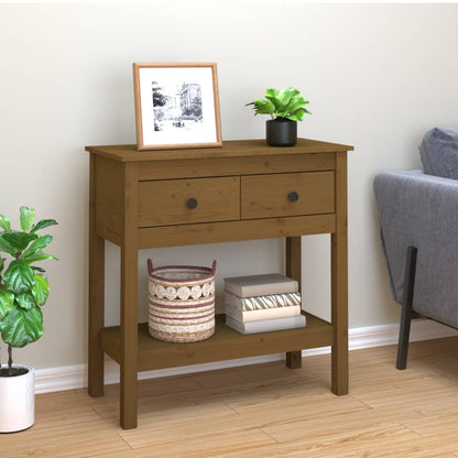 Tavolo Consolle Marrone Ambra 75x35x75cm Legno Massello di Pino
